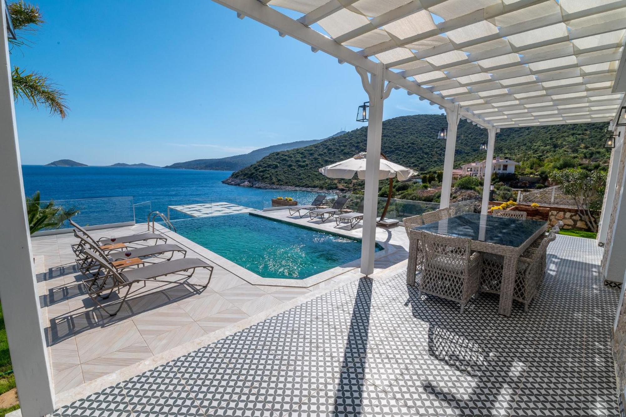 Beachfront White Villa With Private Swimming Pool Kalkan Exteriör bild