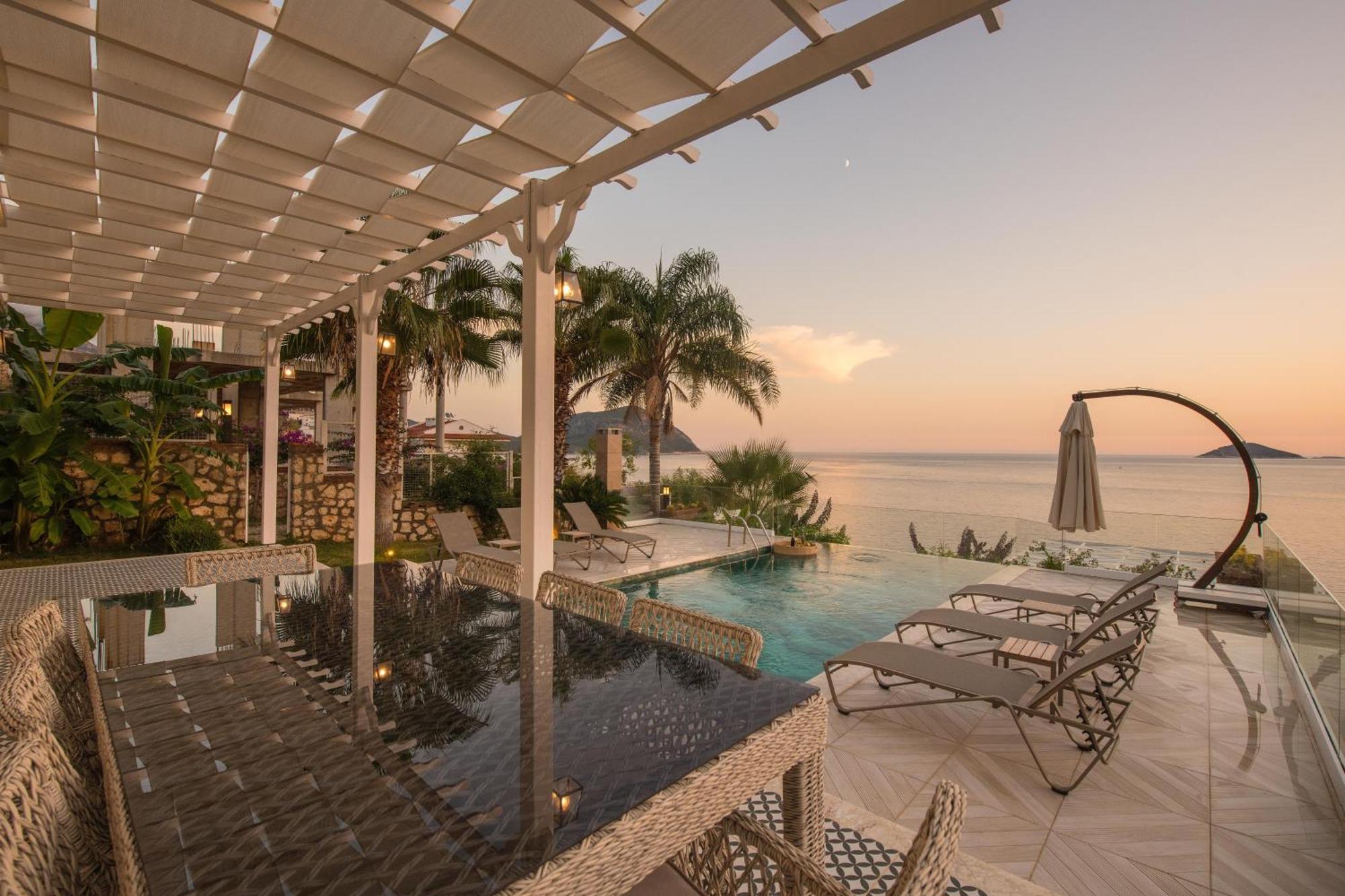 Beachfront White Villa With Private Swimming Pool Kalkan Exteriör bild