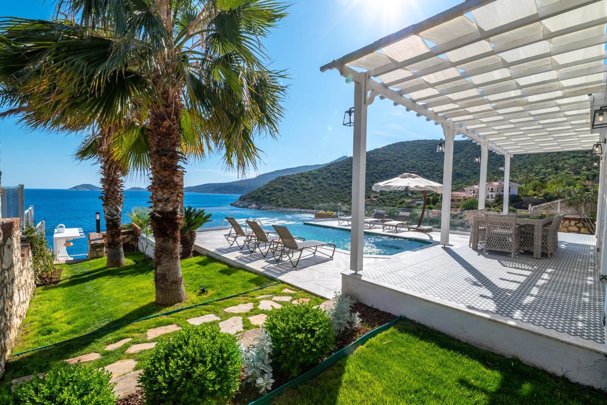Beachfront White Villa With Private Swimming Pool Kalkan Exteriör bild